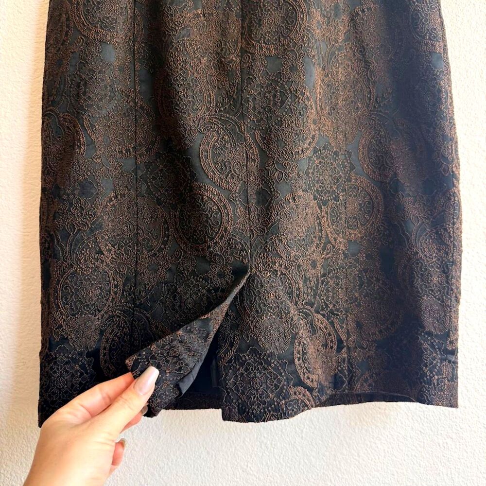 Vintage 90s Erny Van Reijmersdal Brocade Sheath Dress in Brown & Black size EU38 - Picture 12 of 13